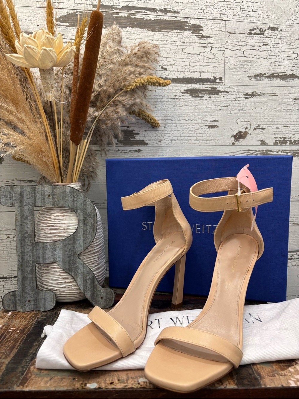 Stuart Weitzman Beige Ankle-Strap High Heel Sandals